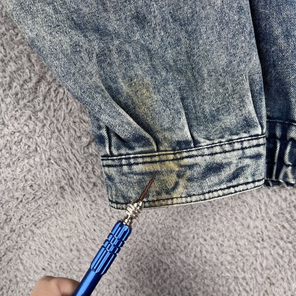 VTG Urban Equipment Jean Jacket Mens Distressed Bomber Sz Large - Picture 4 of 10